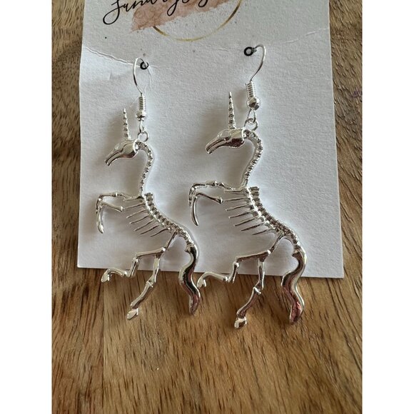 UNICORN Skeleton Silver Scary Halloween Earrings NEW - Picture 3 of 3